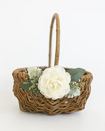 Willow Flower Girl Basket - Rustic Wood Flower Girl Basket - Country Wedding Basket w/Greenery Decor - Rattan Gift Basket by Ragga Wedding