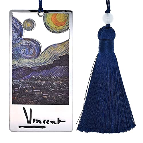 BLBMH 4in1 Pretty Van Gogh Bookmarks for Women Teachers Book Lovers Men Metal Bookmark for Readers Best Friends Gift - Starry Night Sky