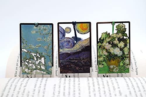 BLBMH 4in1 Pretty Van Gogh Bookmarks for Women Teachers Book Lovers Men Metal Bookmark for Readers Best Friends Gift - Starry Night Sky