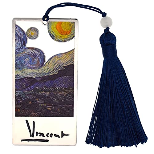 BLBMH 4in1 Pretty Van Gogh Bookmarks for Women Teachers Book Lovers Men Metal Bookmark for Readers Best Friends Gift - Starry Night Sky