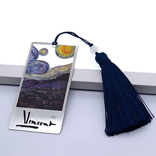 BLBMH 4in1 Pretty Van Gogh Bookmarks for Women Teachers Book Lovers Men Metal Bookmark for Readers Best Friends Gift - Starry Night Sky