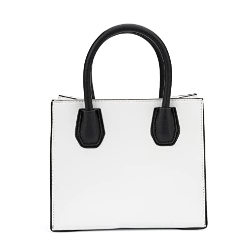 Olivia Miller Women's Fashion Ezra Mini Faux PU Leather, White Crossbody Tote Satchel Bag w Removable n Adjustable Strap Everyday Small Evening Casual Work Purse Handbag