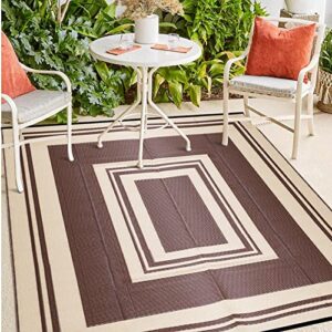 alfolo outdoor rug 5×7 waterproof plastic straw outdoor patio rugs for rv, camping rugs,porch balcony rugs,deck rugs,pool rugs, indoor outdoor rugs brown beige