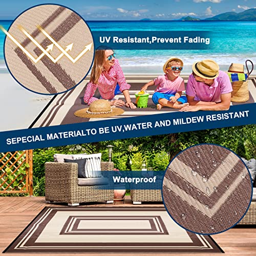 Alfolo Outdoor Rug 5x7 Waterproof Plastic Straw Outdoor Patio Rugs for RV, Camping Rugs,Porch Balcony Rugs,Deck Rugs,Pool Rugs, Indoor Outdoor Rugs Brown Beige