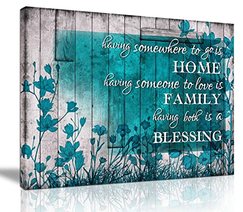LAOTOART Inspirational Bathroom Decor Wall-Art for Bedroom - Teal Flower Motivational Quotes Wall Decor for Dining Room Canvas Wall Art Ready to Hang
