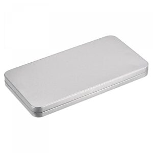 uxcell metal tin box, 6.69″ x 3.54″ x 0.59″ rectangular empty tinplate storage containers with lids, silver tone