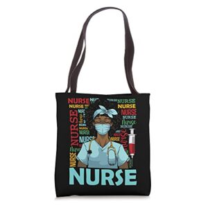 black history month nurse afro girl womens day graduation tote bag
