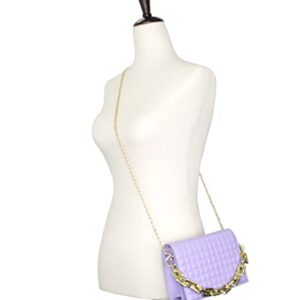 Olivia Miller Women's Fashion Ethan Quilted Texture PU Vegan Leather w Chunky Gold Chain Detail n Front Flap, Lavender Small Crossbody Bag, Evening Everyday Casual Work Purse Handbag