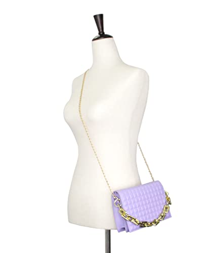 Olivia Miller Women's Fashion Ethan Quilted Texture PU Vegan Leather w Chunky Gold Chain Detail n Front Flap, Lavender Small Crossbody Bag, Evening Everyday Casual Work Purse Handbag