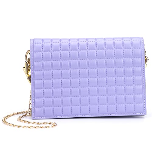 Olivia Miller Women's Fashion Ethan Quilted Texture PU Vegan Leather w Chunky Gold Chain Detail n Front Flap, Lavender Small Crossbody Bag, Evening Everyday Casual Work Purse Handbag