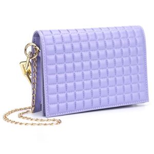 Olivia Miller Women's Fashion Ethan Quilted Texture PU Vegan Leather w Chunky Gold Chain Detail n Front Flap, Lavender Small Crossbody Bag, Evening Everyday Casual Work Purse Handbag