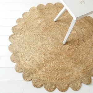 klavate scalloped edge rug, natural jute scallop round designer area boho decor handmade rug (6 feet, natural)