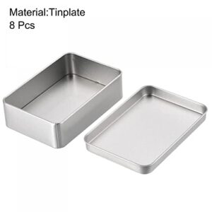 uxcell Metal Tin Box, 8pcs 4.21" x 2.87" x 1.18" Rectangular Empty Tinplate Storage Containers with Lids, Silver Tone