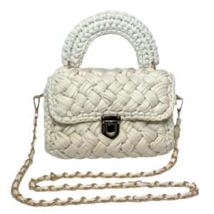 trendy summer woven crossbody bag for women- handmade to wear as clutch, top handle, or shoulder strap for an everyday purse (cream)