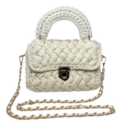 Trendy Summer Woven Crossbody Bag for Women- handmade to wear as Clutch, Top Handle, or shoulder strap for an everyday purse (Cream)