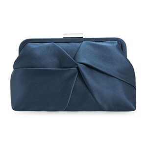 ixebella evening bag for women formal clutch elegant frame satin cocktail prom wedding party purse (navy blue)
