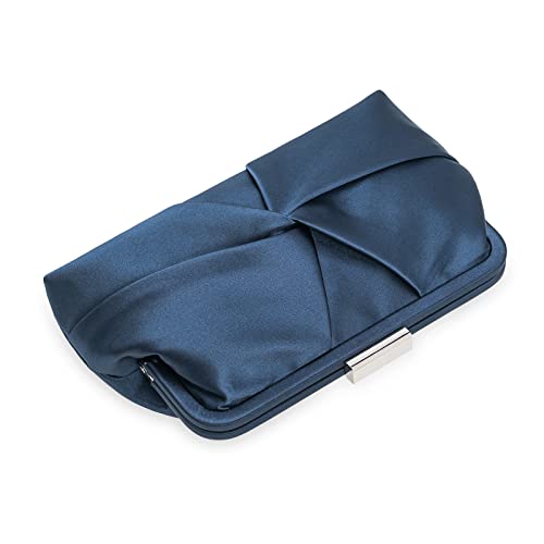 IXEBELLA Evening Bag for Women Formal Clutch Elegant Frame Satin Cocktail Prom Wedding Party Purse (Navy Blue)