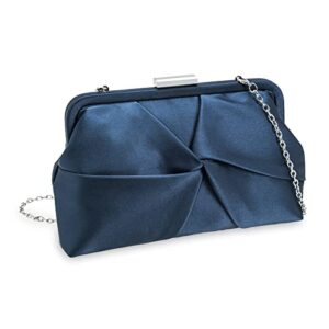 IXEBELLA Evening Bag for Women Formal Clutch Elegant Frame Satin Cocktail Prom Wedding Party Purse (Navy Blue)