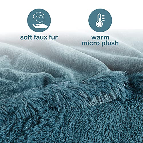 Codi Fuzzy Shaggy Fur Electric Blanket Throw | Teal 50x60 | Super Soft Couch Heated Throws | 3 Heat Setting with Auto Shut Off, 6ft Power Cord | Washable