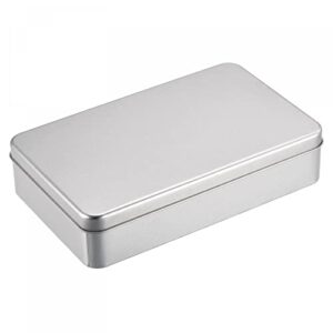 uxcell metal tin box, 3pcs 7.09″ x 4.33″ x 1.57″ rectangular empty tinplate storage containers with lids, silver tone