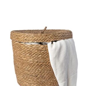 Handcrafted basket with lid. Decorative Baskets for storage. Natural rope basket with lid. Woven Seagrass baskets for blanket. Lidded Basket design. Round decorative basket. (Small)