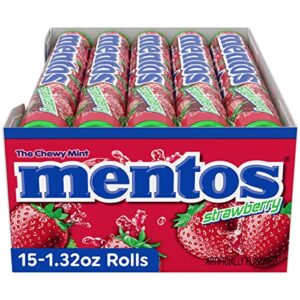 Mentos Chewy Mint Candy Roll, Strawberry, Non Melting, Party,15 Count (Pack of 1)