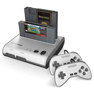 retro-bit retro duo 2 in 1 console system – for original nes/snes, & super nintendo games – silver/black