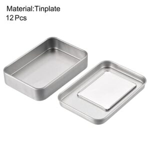 uxcell Metal Tin Box, 12pcs 3.43" x 2.36" x 0.71" Rectangular Empty Tinplate Storage Containers with Clear Window Lids, Silver Tone