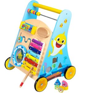 baby shark toys wooden baby walker – baby walkers for girls and boys – first 1st birthday gifts for toddlers | walker for baby girl boy learning to walk activity center, by pidoko kids