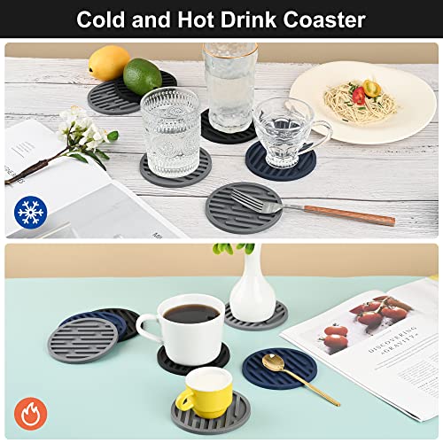 Smithcraft Silicone Coasters for Drinks, Coaster Set of 8, Drink Coasters for Coffee Table, Cute Cup Coasters with Holder, Hot or Cool Coasters for Bar Suitable for All Kinds of Cups and Glasses Blue