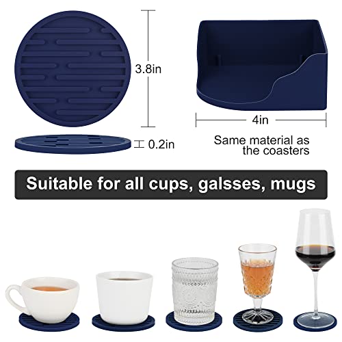 Smithcraft Silicone Coasters for Drinks, Coaster Set of 8, Drink Coasters for Coffee Table, Cute Cup Coasters with Holder, Hot or Cool Coasters for Bar Suitable for All Kinds of Cups and Glasses Blue