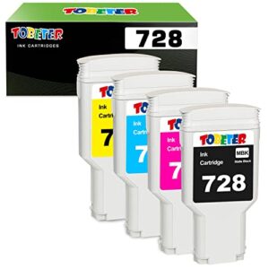 tobeter remanufactured 728 xl(each 300ml) ink cartridge replacement for hp 728 f9j68a f9k17a f9k16a f9k15a, for hp designjet t730 (f9a29e) t830 mfp(f9a30a/f9a28a/f9a28d/f9a30d) printer – 4 pack