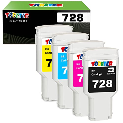 ToBeter Remanufactured 728 XL(Each 300ml) Ink Cartridge Replacement for HP 728 F9J68A F9K17A F9K16A F9K15A, for HP DesignJet T730 (F9A29E) T830 MFP(F9A30A/F9A28A/F9A28D/F9A30D) Printer - 4 Pack