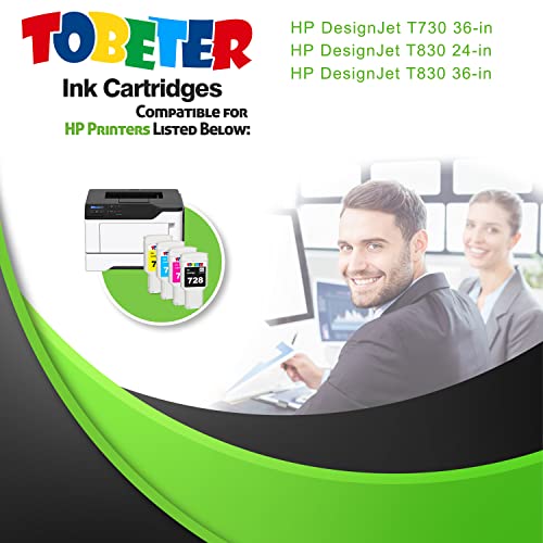 ToBeter Remanufactured 728 XL(Each 300ml) Ink Cartridge Replacement for HP 728 F9J68A F9K17A F9K16A F9K15A, for HP DesignJet T730 (F9A29E) T830 MFP(F9A30A/F9A28A/F9A28D/F9A30D) Printer - 4 Pack