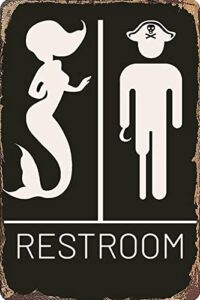 funny mermaid pirate vintage restroom door sign bathroom decor use for nautical,mermaid,pirate,beach,ship themed wall decor 12″ * 8″ (515)