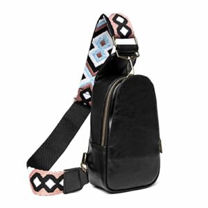 baolab women chest bag sling bag small crossbody pu leather satchel daypack for lady shopping travel fashion shoulder strap (black)