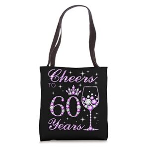 cheers to 60 years old women purple crown 60th birthday tote bag