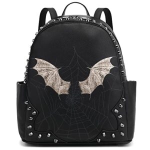 scarleton casual backpack purse for women, punk skull backpack, faux leather gothic shoulder bag, rivet crossbody bag, h209301a – black