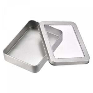 uxcell Metal Tin Box, 6pcs 4.53" x 3.35" x 0.87" Rectangular Empty Tinplate Storage Containers with Clear Lids, Silver Tone
