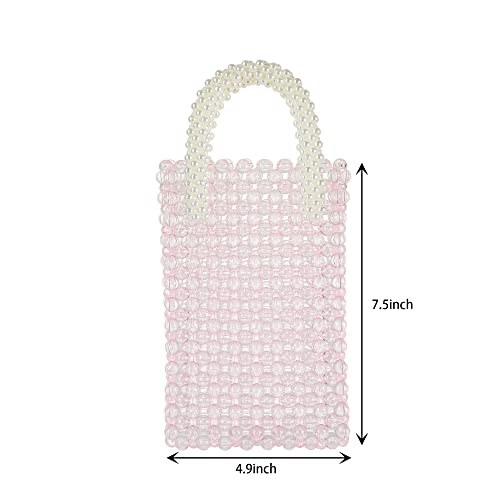 YUSHINY Women Transparent Acrylic Beaded Top-Handle Clutch Vertical Evening HandBag for Wedding Party (Pink)