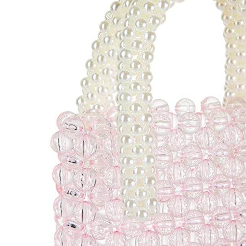 YUSHINY Women Transparent Acrylic Beaded Top-Handle Clutch Vertical Evening HandBag for Wedding Party (Pink)