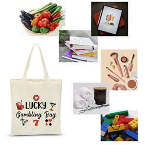 ZJXHPO Casino Lover Gift Lucky Gambling Bag Hangbag Cash Bag for Gambler Poker Player Canvas Tote Bag (Lucky Tote Bag)