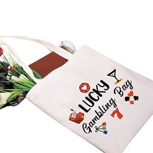 ZJXHPO Casino Lover Gift Lucky Gambling Bag Hangbag Cash Bag for Gambler Poker Player Canvas Tote Bag (Lucky Tote Bag)