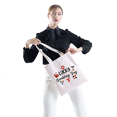 ZJXHPO Casino Lover Gift Lucky Gambling Bag Hangbag Cash Bag for Gambler Poker Player Canvas Tote Bag (Lucky Tote Bag)