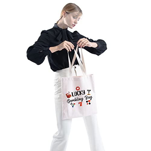 ZJXHPO Casino Lover Gift Lucky Gambling Bag Hangbag Cash Bag for Gambler Poker Player Canvas Tote Bag (Lucky Tote Bag)