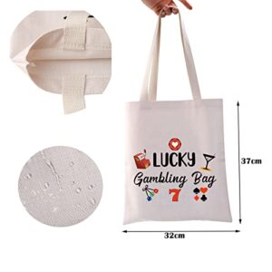 ZJXHPO Casino Lover Gift Lucky Gambling Bag Hangbag Cash Bag for Gambler Poker Player Canvas Tote Bag (Lucky Tote Bag)