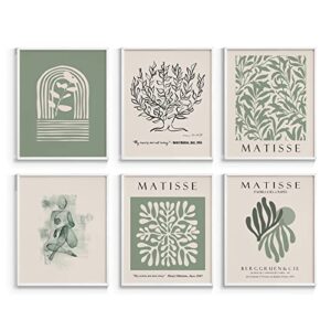 arpeotcy matisse wall art prints, sage green retro art posters, abstract master prints for bedroom wall decor aesthetic, set of 6, 8x10in , unframed