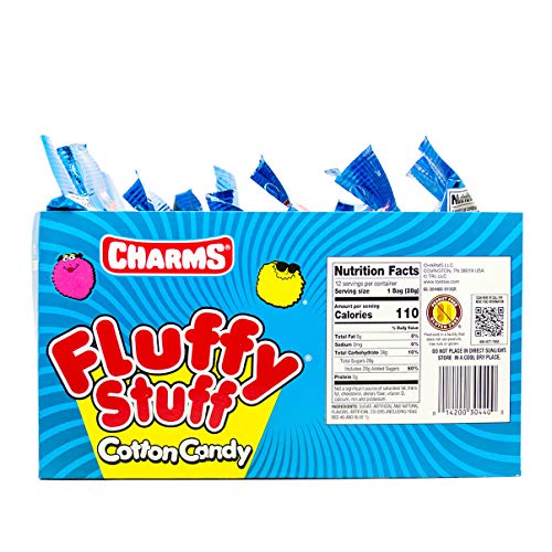 Fluffy Stuff Cotton Candy – Pink and Blue Fresh Spun Floss Sugar Retro Candy – Carnival Cotton Candy in Stay Fresh Packs for Gifts, Party Favors – Pack of 12 - 1 oz Bags