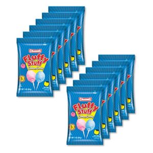 Fluffy Stuff Cotton Candy – Pink and Blue Fresh Spun Floss Sugar Retro Candy – Carnival Cotton Candy in Stay Fresh Packs for Gifts, Party Favors – Pack of 12 - 1 oz Bags