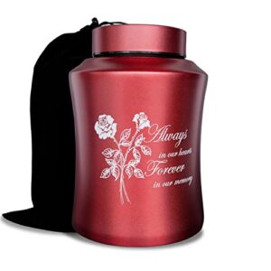 large cremation urns for adult human ashes, up to 160 lbs decorative urn with flower design for female male ashes with velvet bag(rose of love)